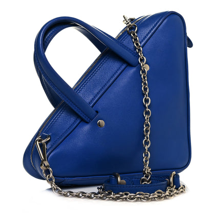 Balenciaga Shiny Day Calfskin Logo XS Triangle Chain Duffle Bleu Roi White 3 of 16