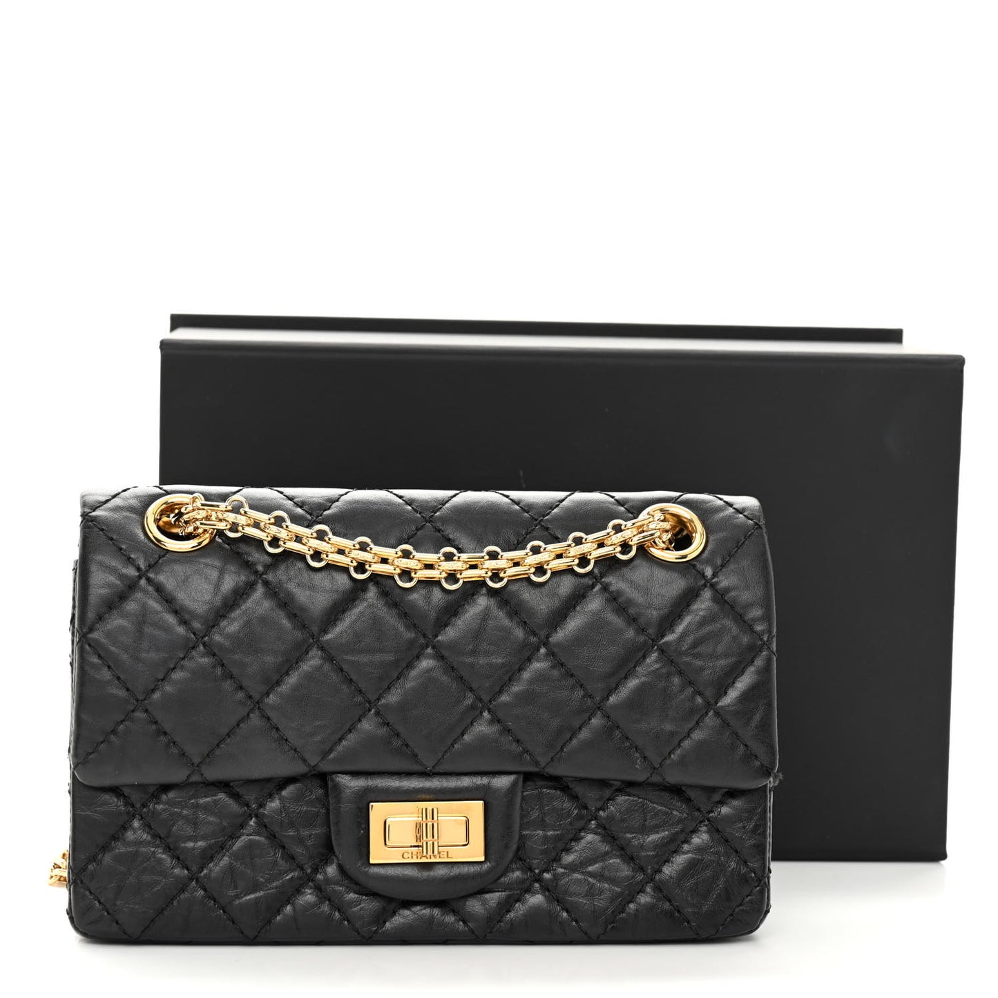Aged Calfskin Quilted 2.55 Reissue Mini Flap Black