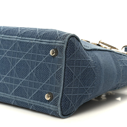 Christian Dior Canvas Embroidered Cannage Medium Lady D-Lite Denim Blue 10 of 10