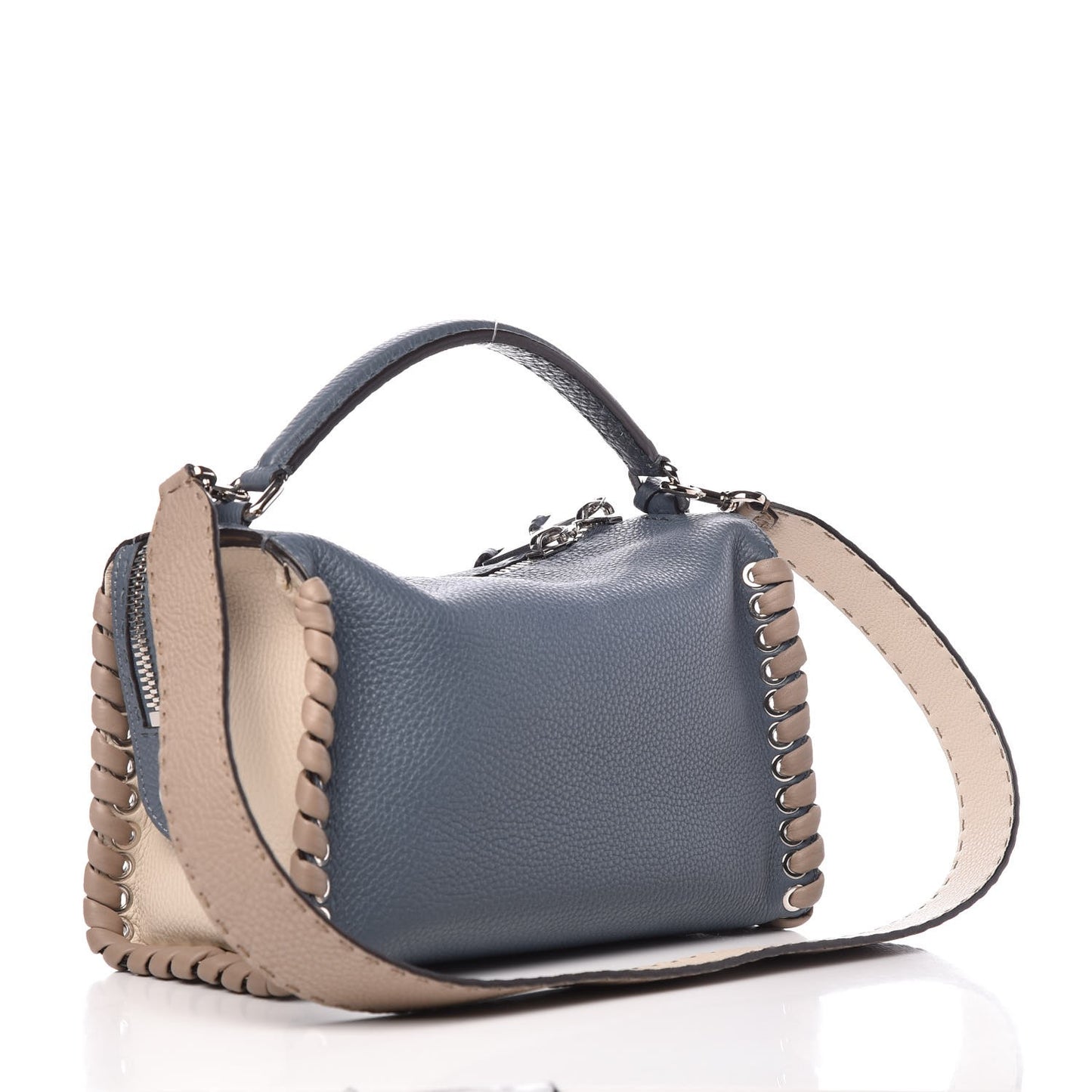 Cuoio Romano Selleria Vitello Dolce Lace Up Lei Boston Tote Tempesta Latte Corda