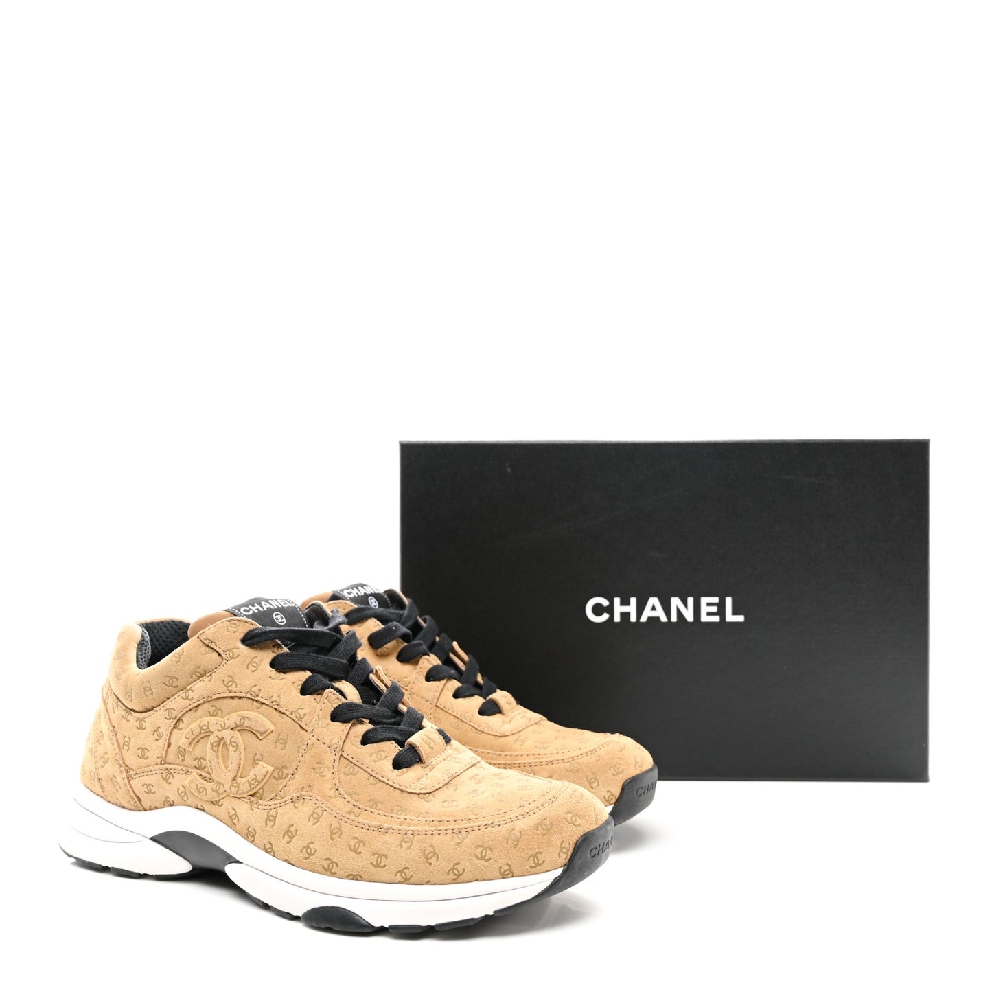Nylon Suede Calfskin Printed CC Sneakers 42 Beige