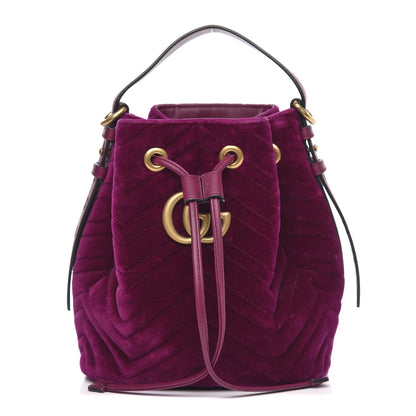 Gucci Velvet Matelasse GG Marmont Bucket Bag Fuchsia Violet Cyclamen 1 of 12