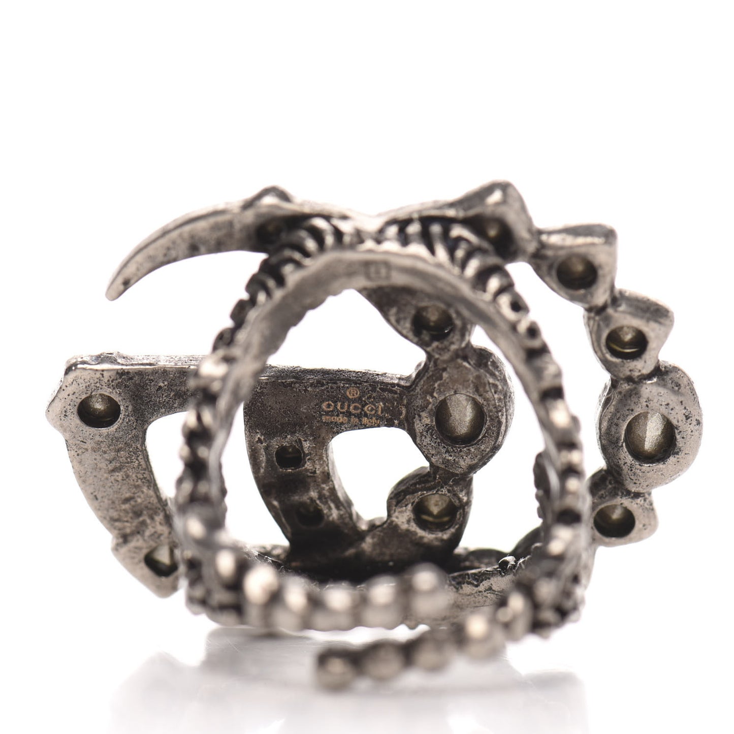 Crystal Double G Ring S 5.5 Aged Silver