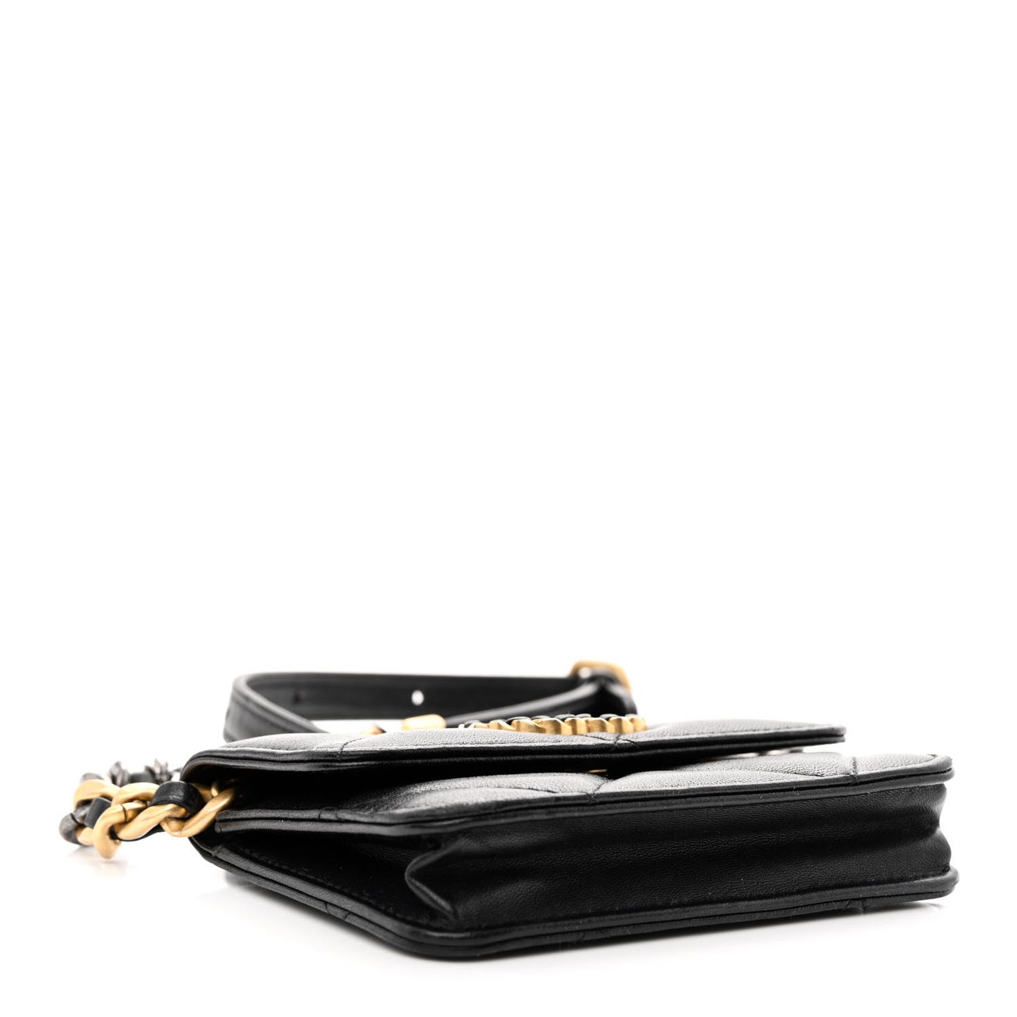 Lambskin Quilted Chanel 19 Flap Belt Bag Black