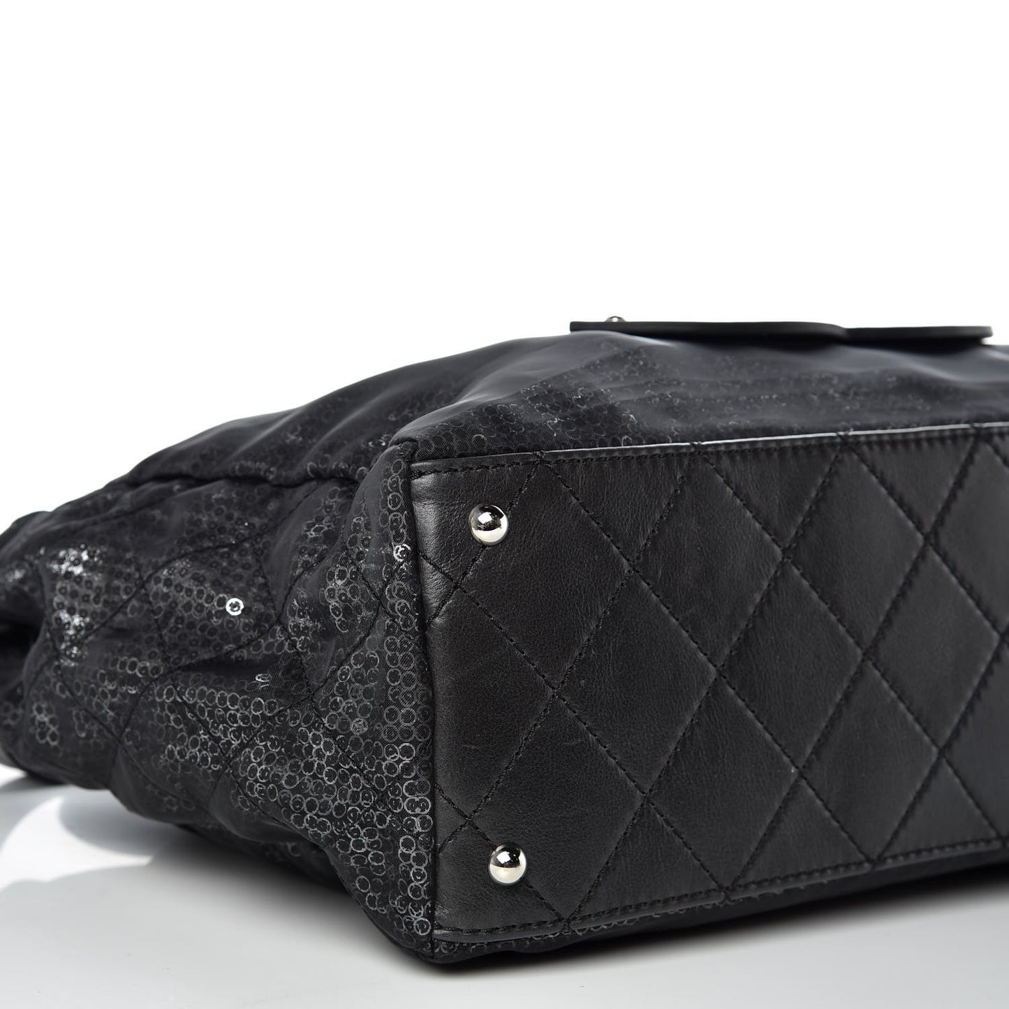 Calfskin Mesh Hidden Sequin CC Tote Black
