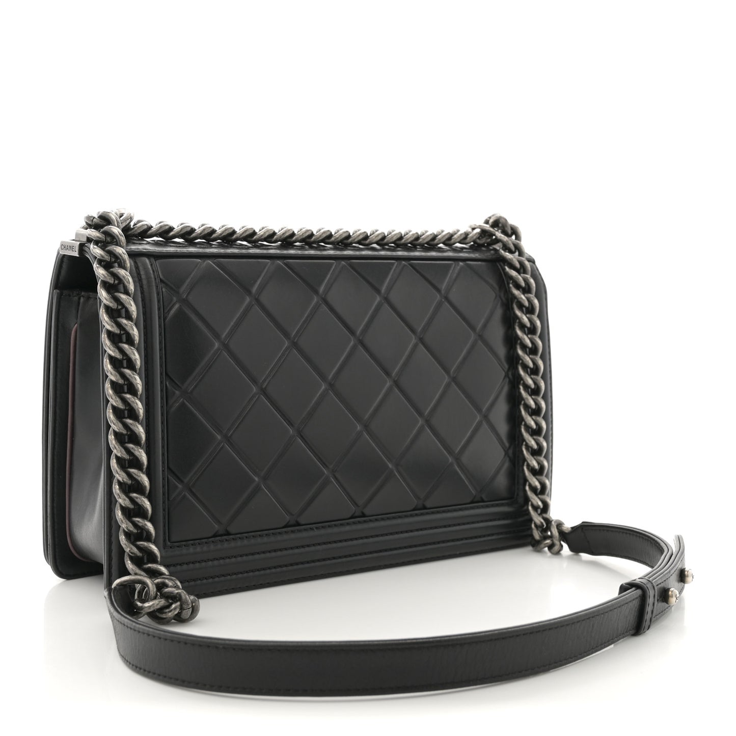 Calfskin Embossed New Medium Paris Salzburg Boy Flap Black