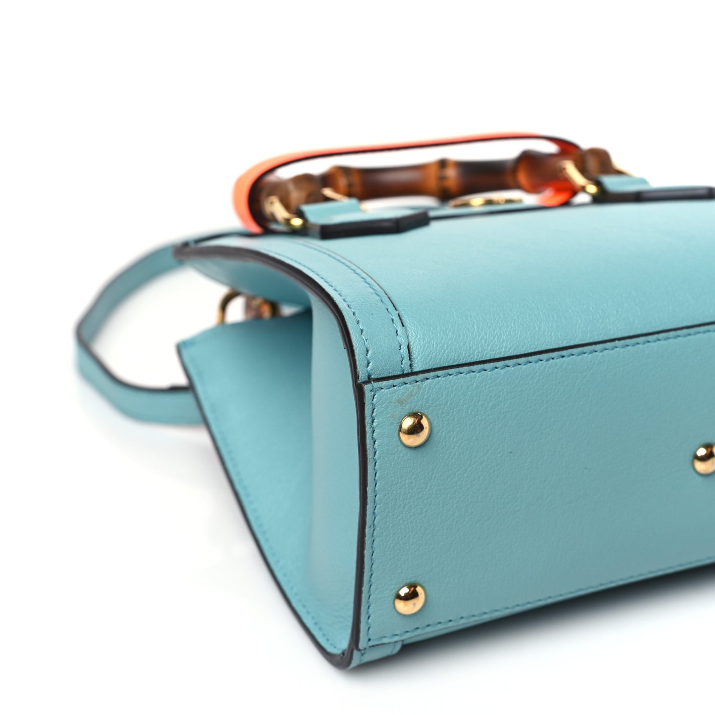 Wonka Grain Calfskin Mini Diana Tote Bag Dusty Azure Orange Fluo
