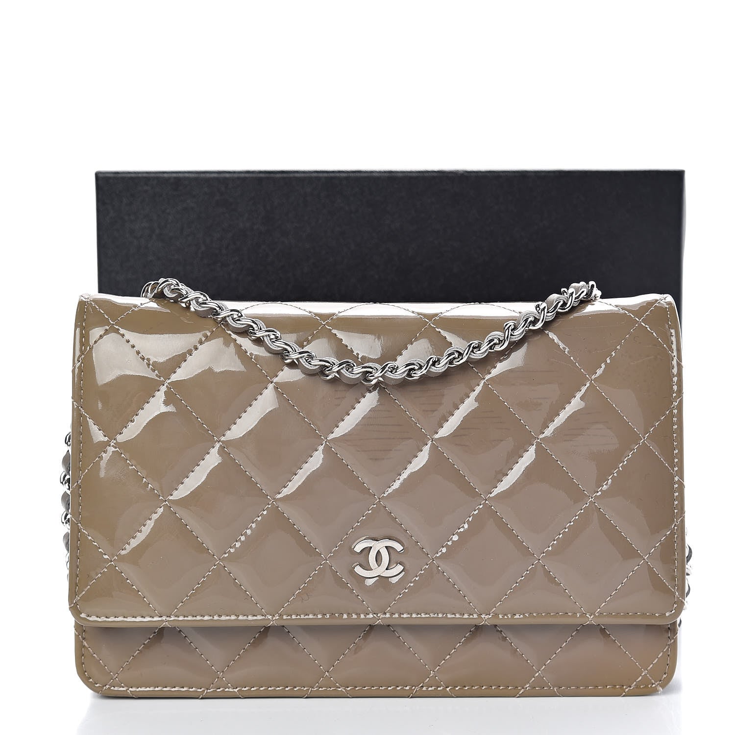 Chanel Patent Quilted Wallet On Chain WOC Grey 16 of 16
