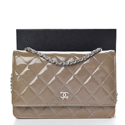 Chanel Patent Quilted Wallet On Chain WOC Grey 16 of 16