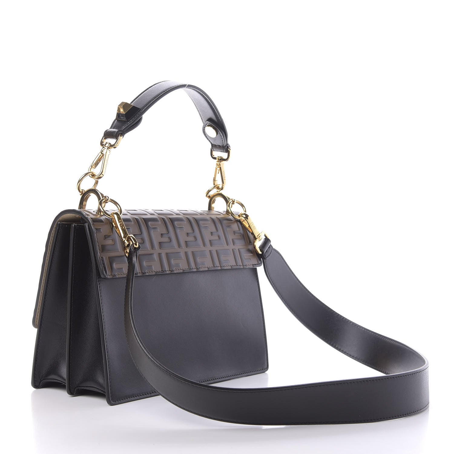 Fendi Vitello Liberty Bi-Color FF 1974 Embossed Kan I Shoulder Bag Black Maya 3 of 12