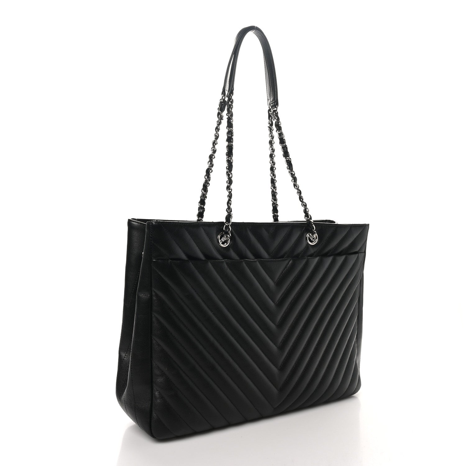 Chanel Caviar Chevron Quilted Large Shopping Tote Black 3 of 10