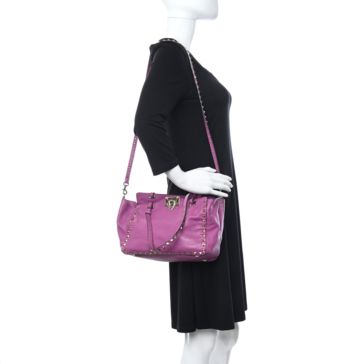 Valentino Garavani Vitello Small Rockstud Tote Purple Violet 2 of 16