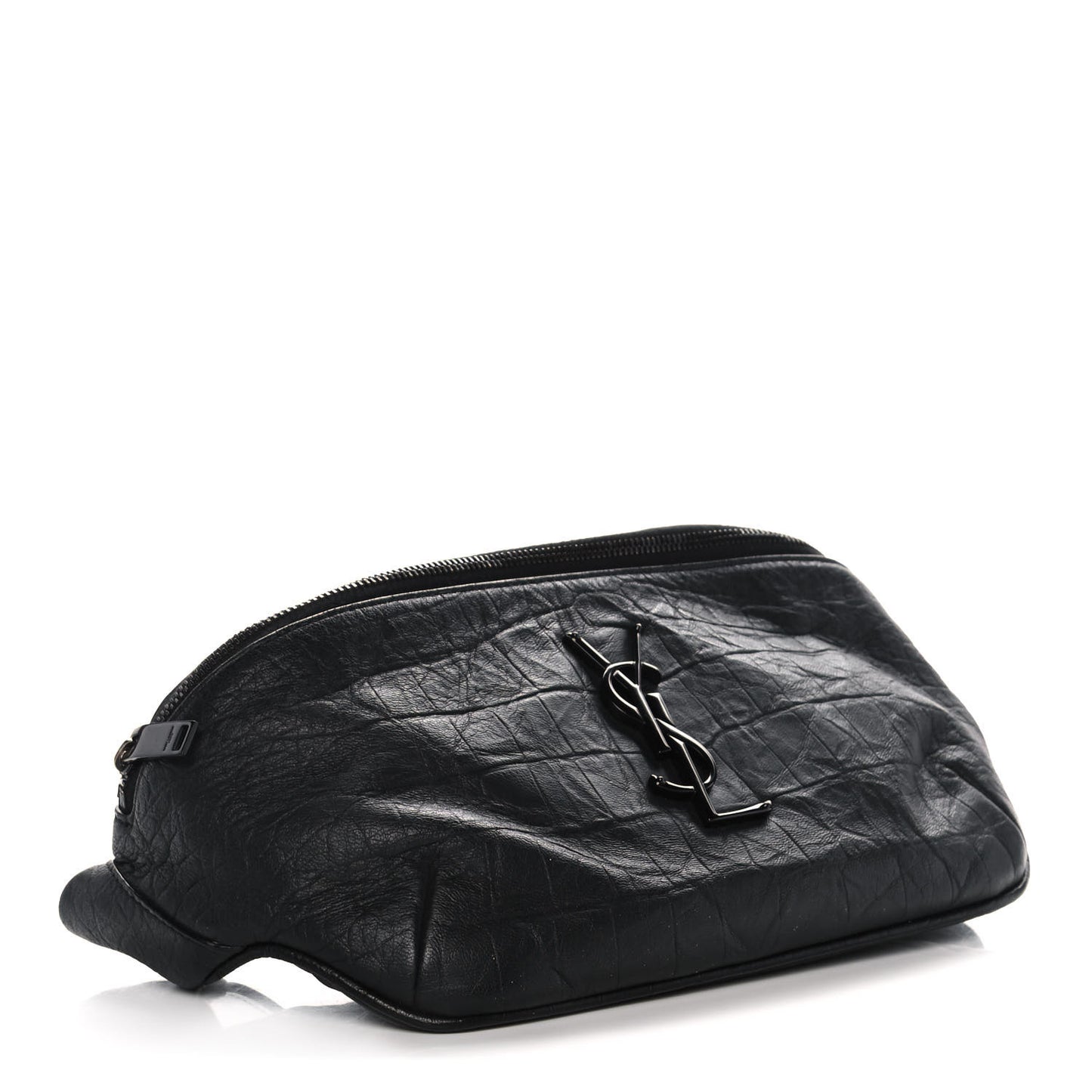Calfskin Crocodile Embossed Monogram Belt Bag Black