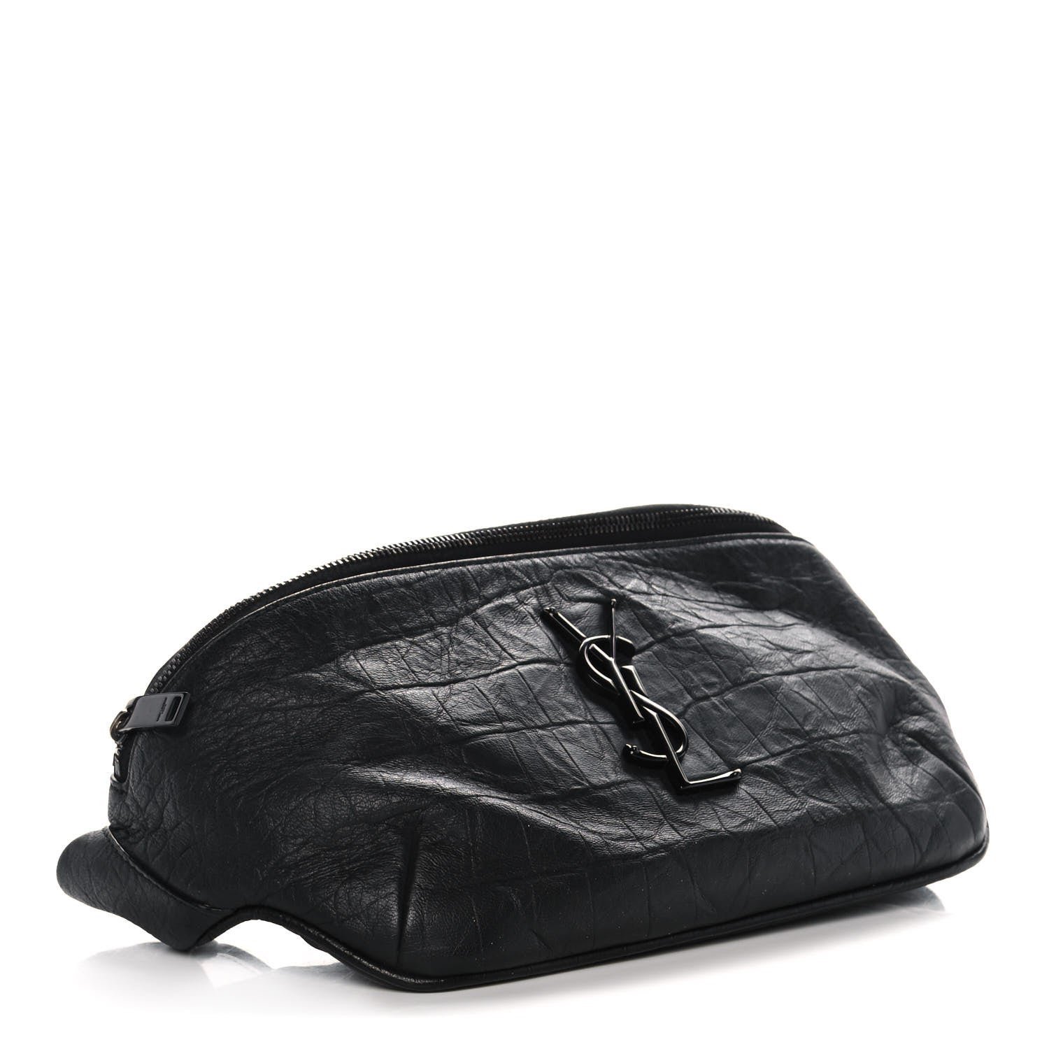 Saint Laurent Calfskin Crocodile Embossed Monogram Belt Bag Black 3 of 8