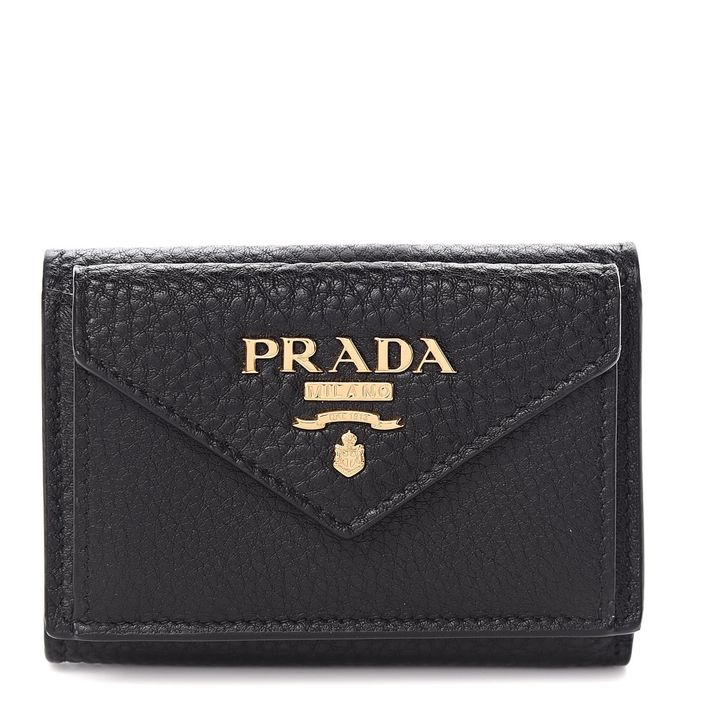 Vitello Grain Small Tri-Fold Wallet Black