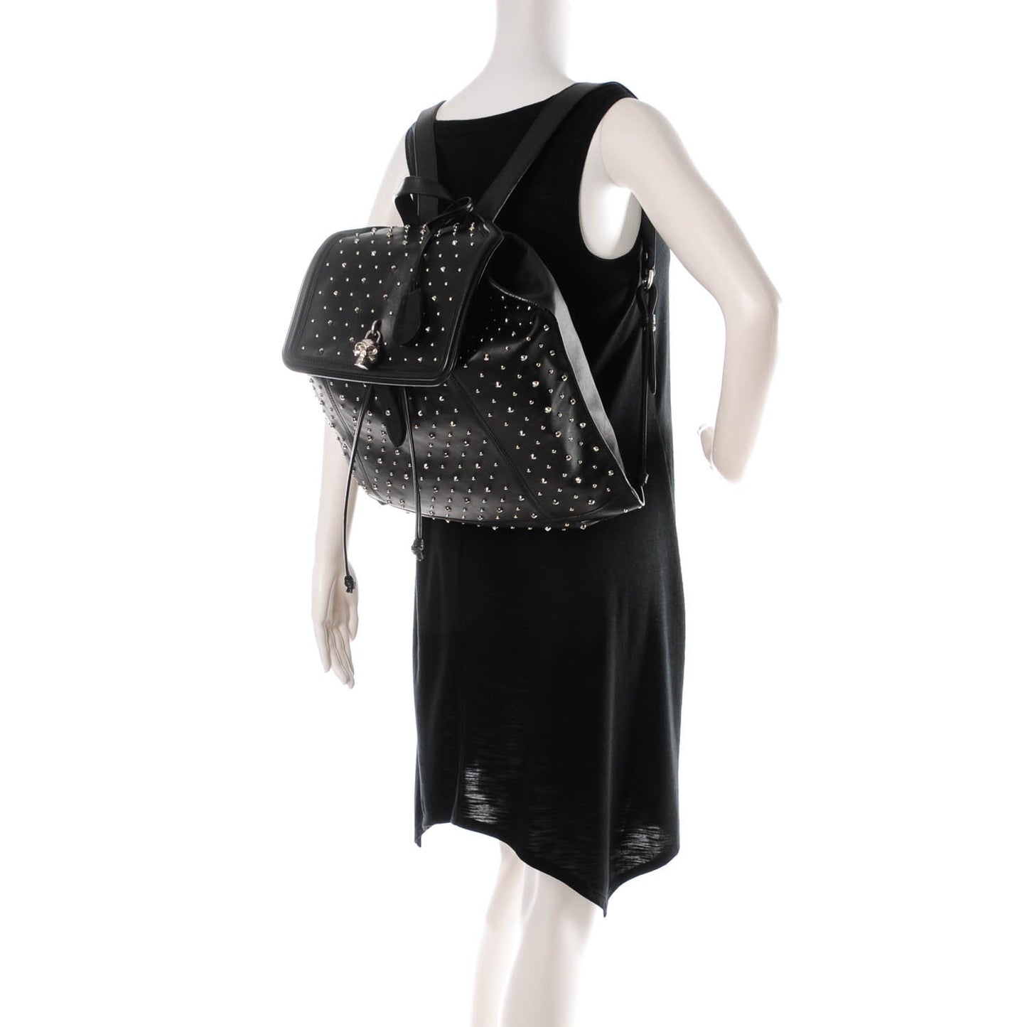 Calfskin Studded Padlock Zip Backpack Black