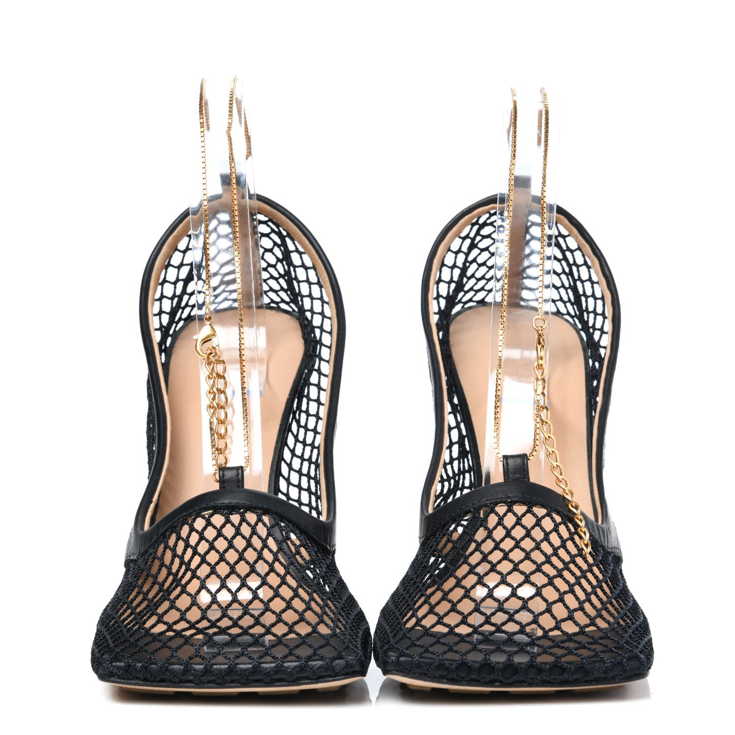 Mesh Calfskin Chain Stretch Pumps 40 Black