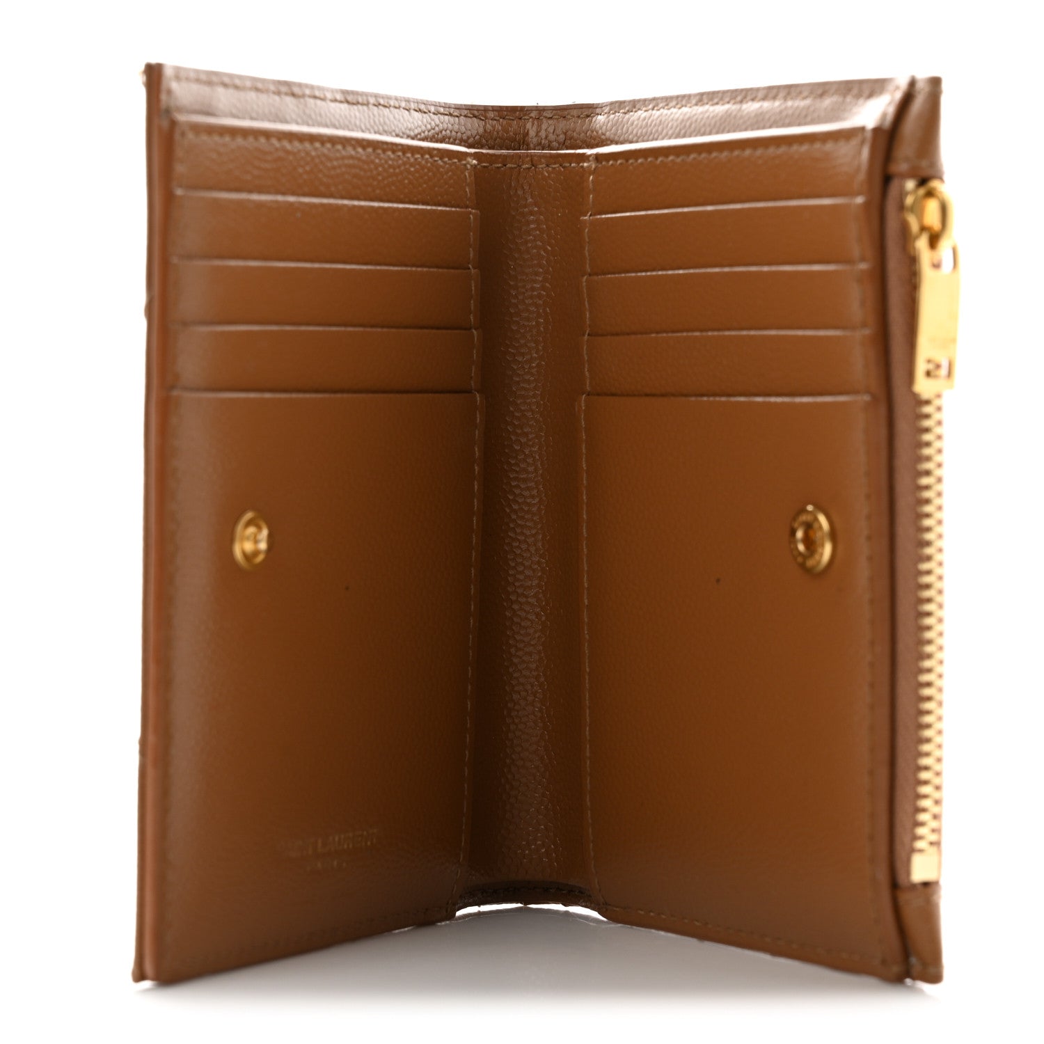 Saint Laurent Grain De Poudre Matelasse Chevron Monogram Zipped Card Case Natural Dark 5 of 8