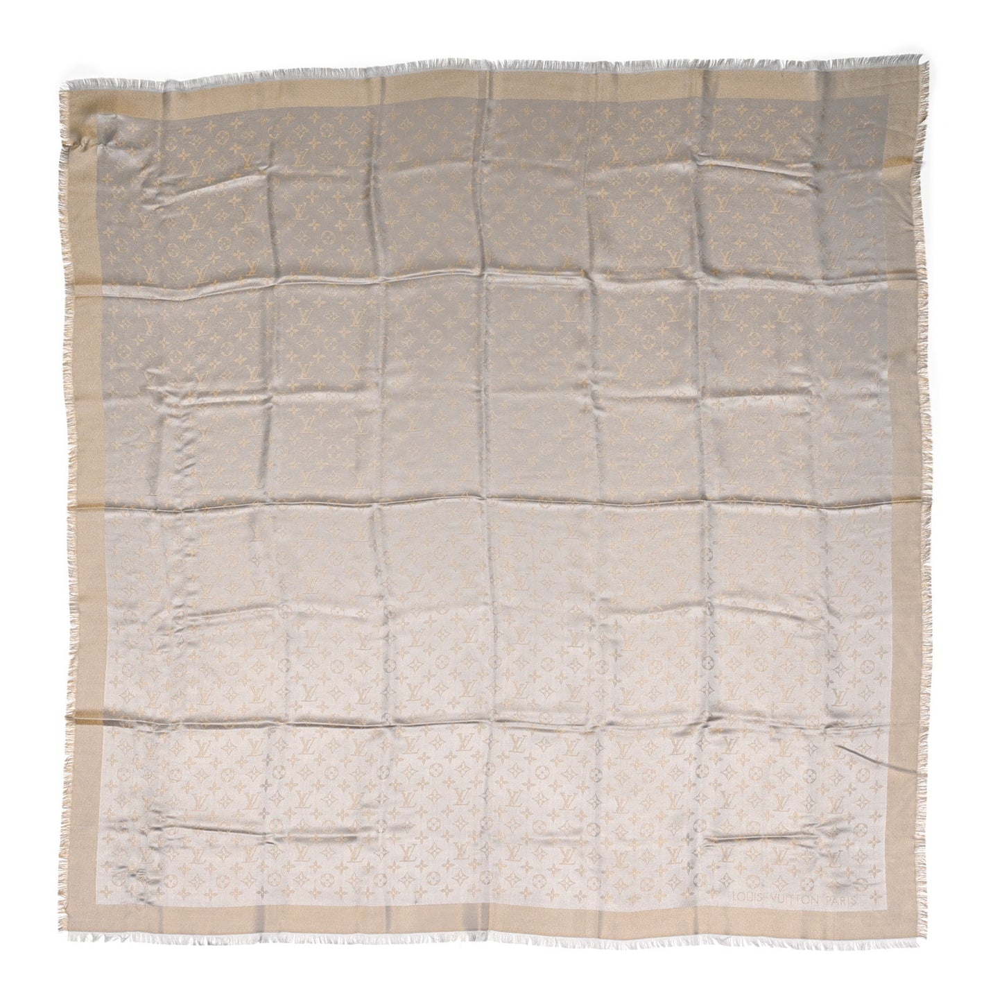 Silk Lurex Wool Monogram Shine Shawl Greige