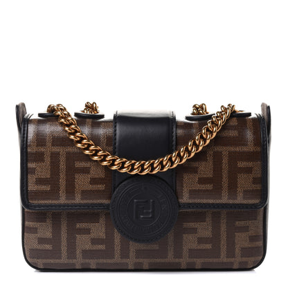 Fendi Glazed Fabric Vitello Century FF 1974 Stamp Patch Mini Double F Crossbody Bag Mogano Panna Black 1 of 11