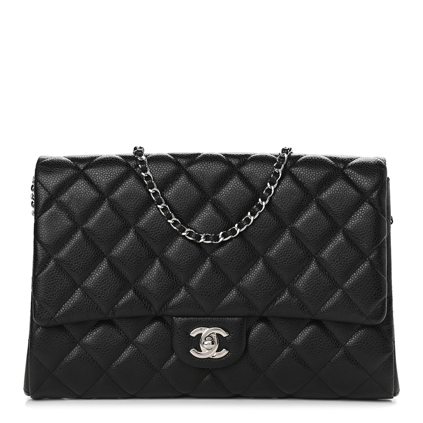 Caviar Quilted Clutch With Chain Flap Black