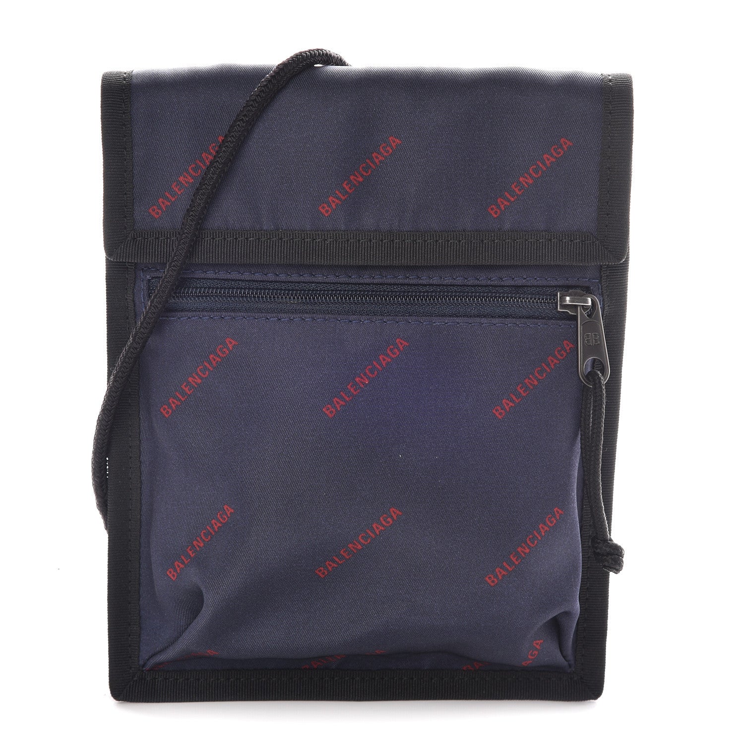 Balenciaga Twill Nylon Allover Logo Small Explorer Pouch with Strap Bleu Canopee Rouge 1 of 9