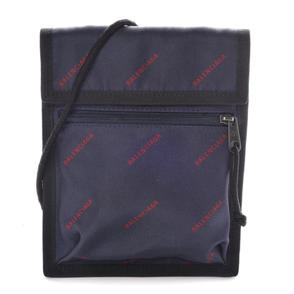 Balenciaga Twill Nylon Allover Logo Small Explorer Pouch with Strap Bleu Canopee Rouge 1 of 9