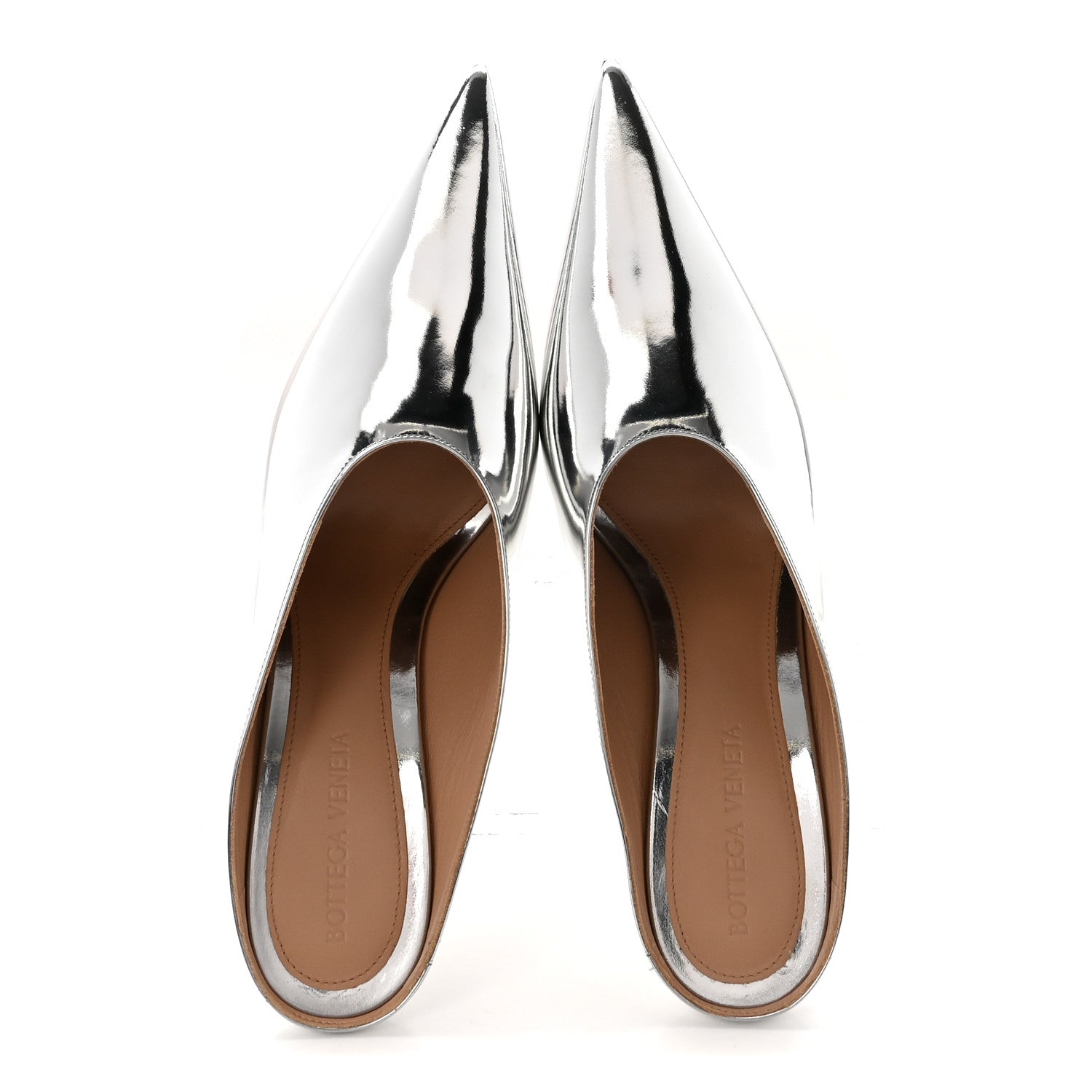 Bottega Veneta Laminated Calfskin Rocket Mule Pumps 37.5 Silver 2 of 9