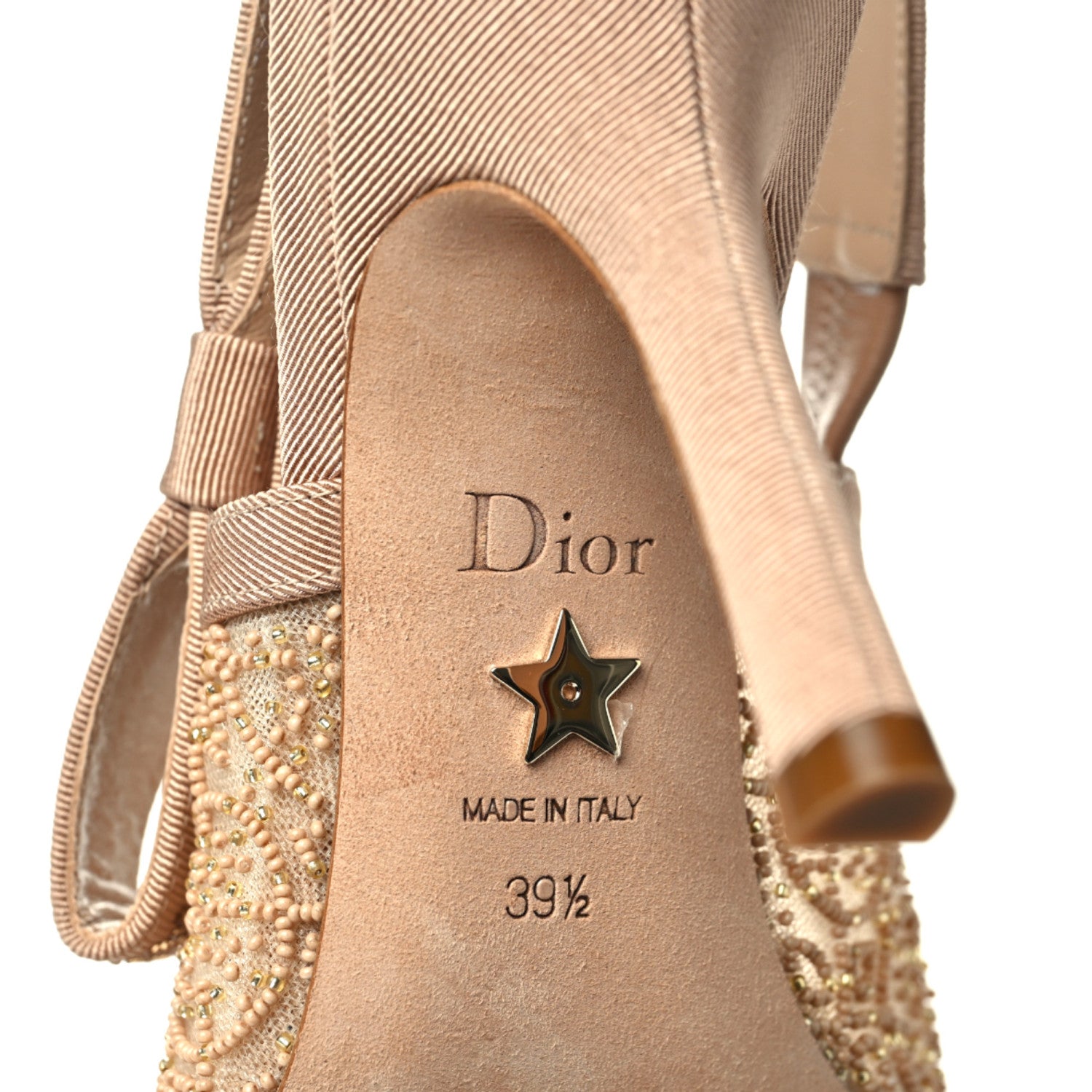 Christian Dior Mesh Grosgrain Crystal Constantine Embroidered J'Adior Slingback 100mm Pumps 39.5 Nude 10 of 10