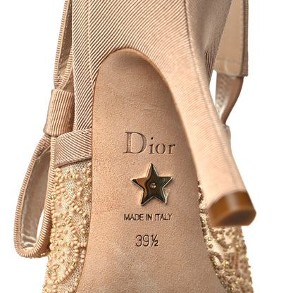 Christian Dior Mesh Grosgrain Crystal Constantine Embroidered J'Adior Slingback 100mm Pumps 39.5 Nude 10 of 10