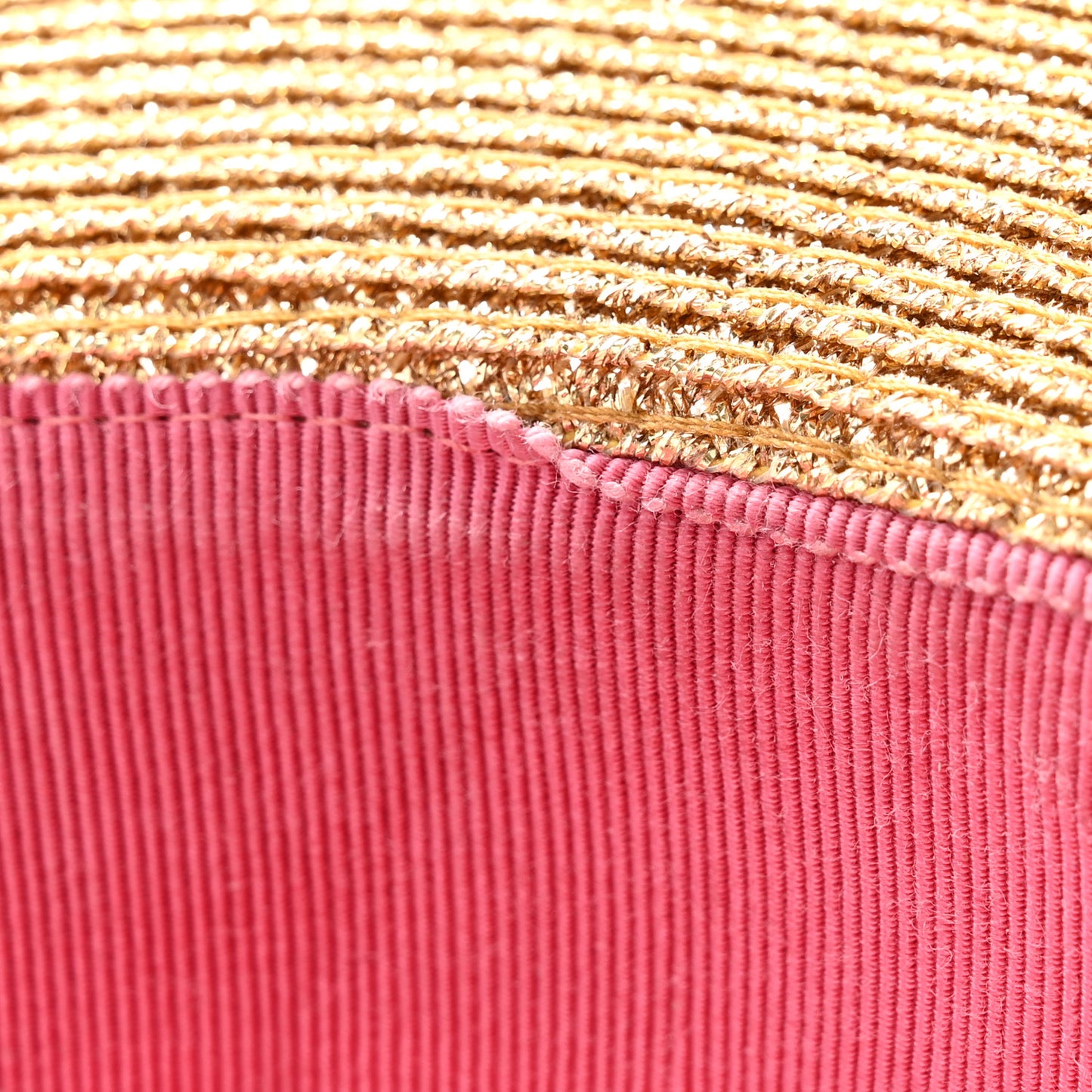 Glittered Straw Grosgrain Wide Brim Hat L Gold Black