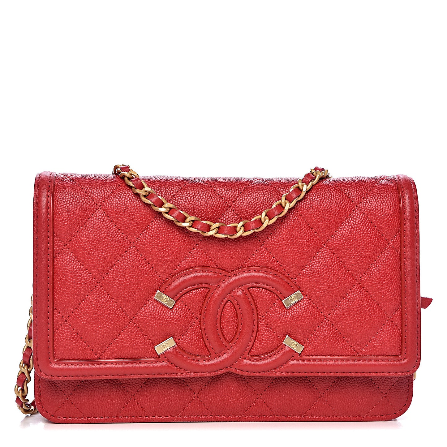 Caviar Quilted CC Filigree Wallet On Chain WOC Red