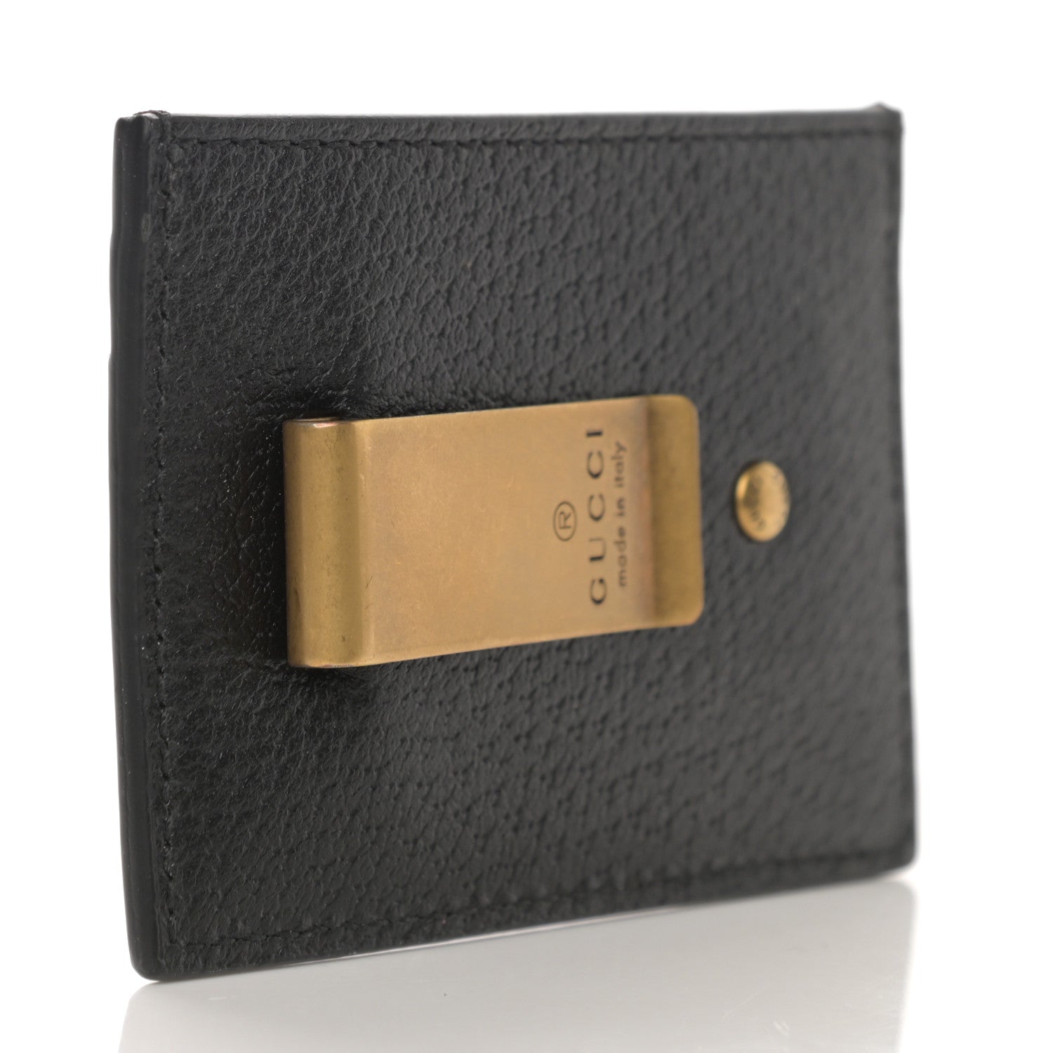 Gucci Calfskin Boar Effect GG Marmont Card Holder Money Clip Black 2 of 6