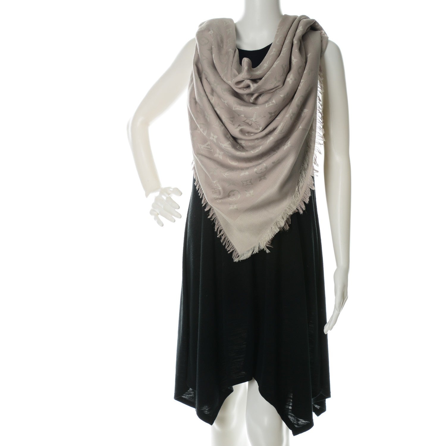 Louis Vuitton Silk Wool Monogram Shawl Beige 2 of 5
