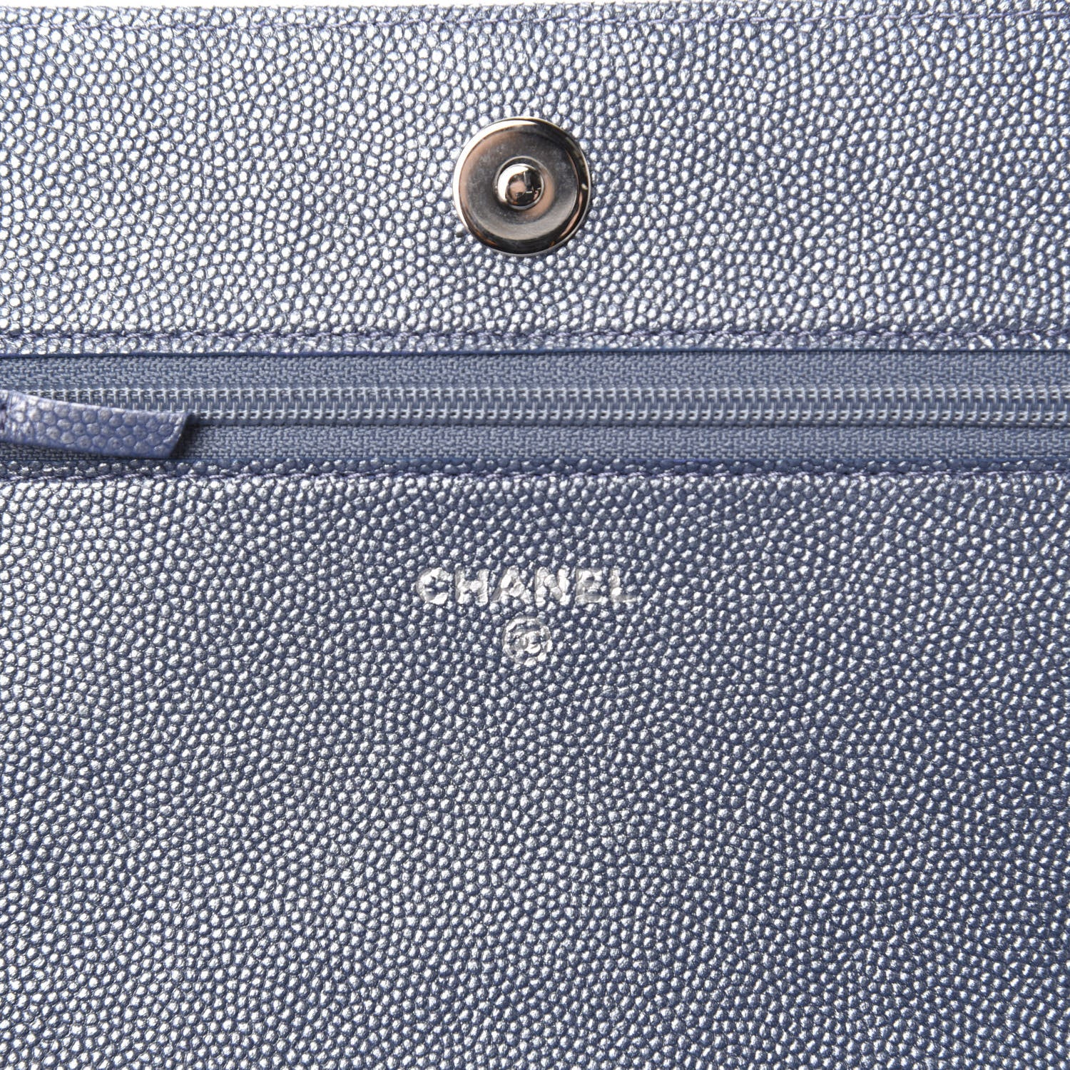 Chanel Metallic Caviar Chevron Quilted Vintage Mademoiselle Wallet On Chain WOC Blue 8 of 12