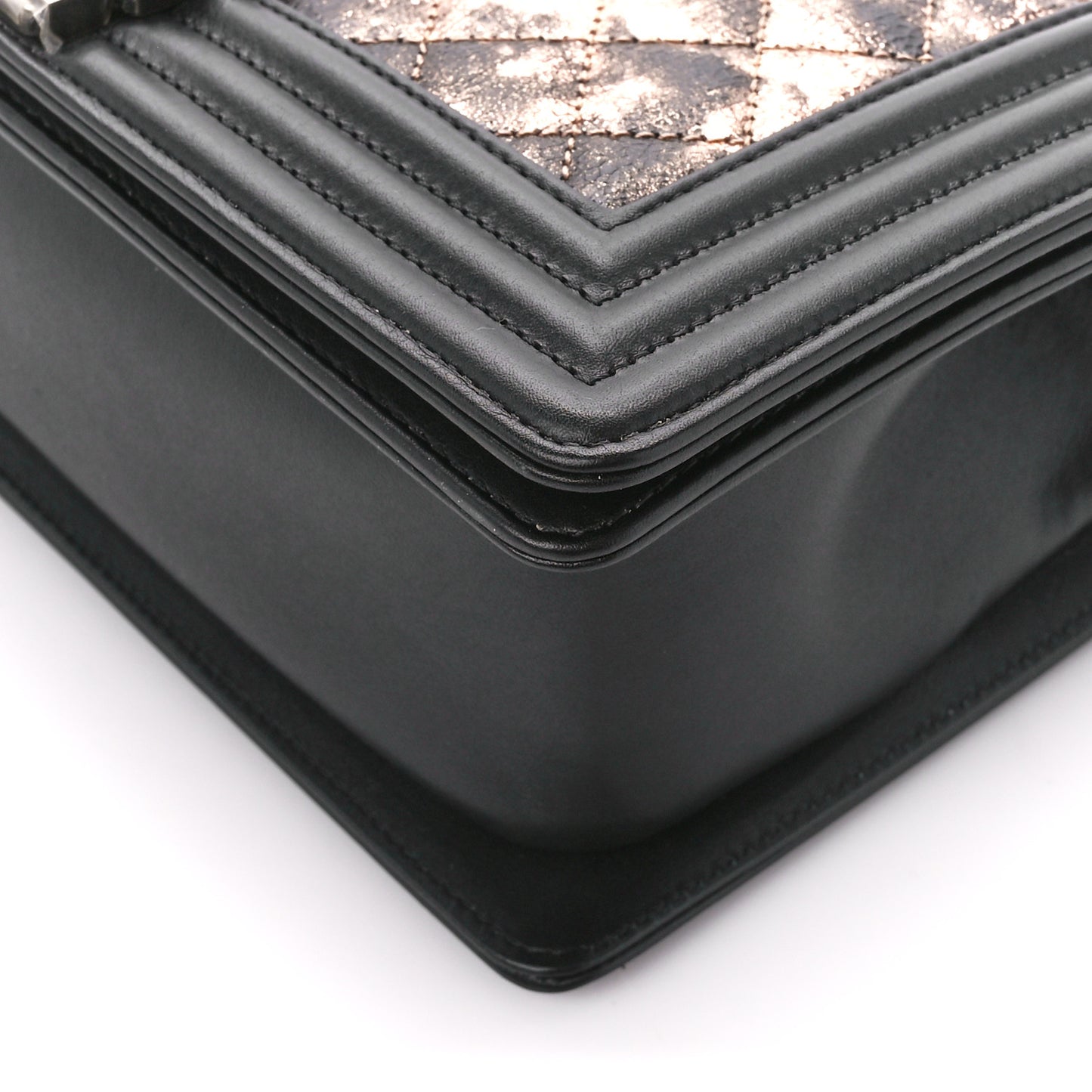 Cracked Metallic Calfskin Quilted Medium Boy Flap Black
