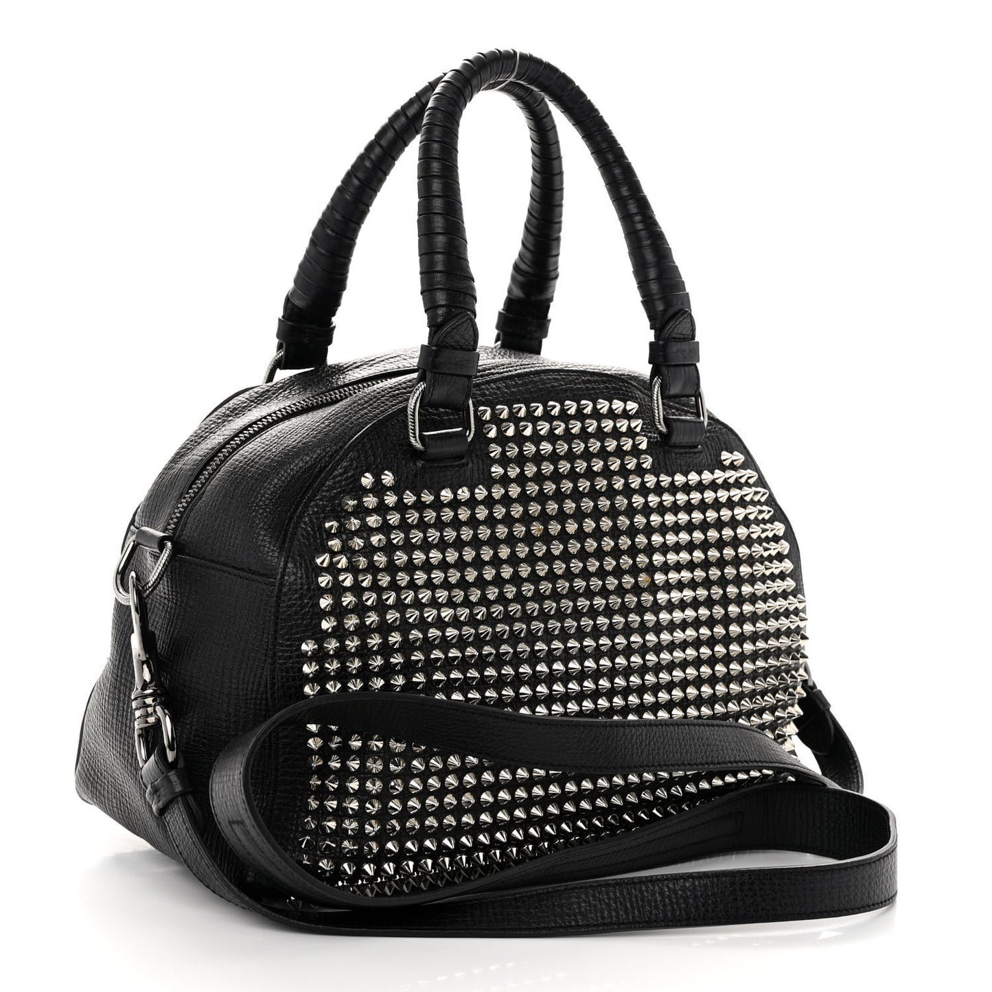 Grained Calfskin Studded Panettone Bowling Bag Black