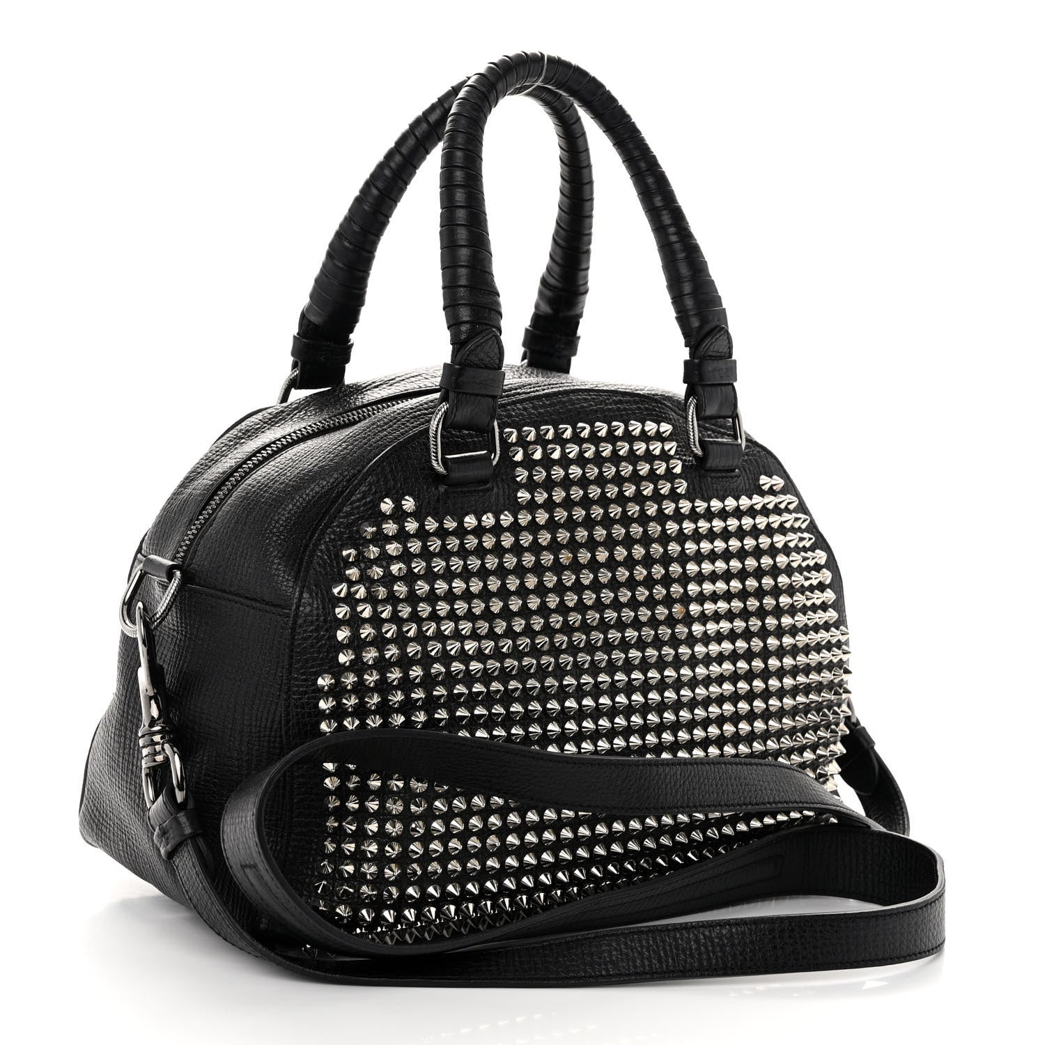 Christian Louboutin Grained Calfskin Studded Panettone Bowling Bag Black 3 of 9