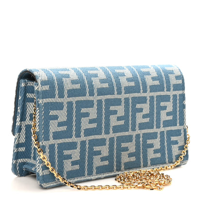 Fendi Denim FF 1974 Wallet On Chain Baguette Blue Blue White 3 of 9