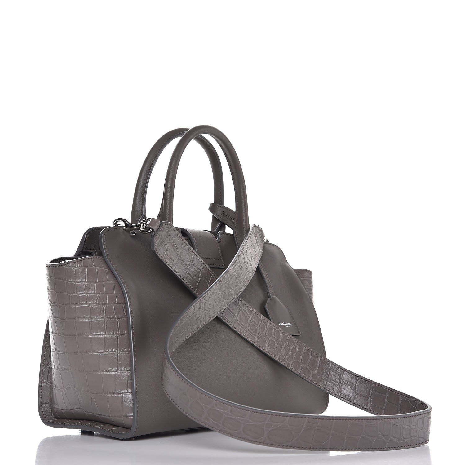 Saint Laurent Calfskin Crocodile Embossed Baby Monogram Downtown Cabas Earth 3 of 6