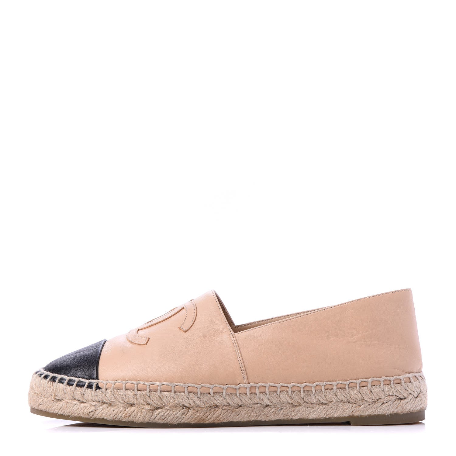 Chanel Lambskin CC Espadrilles 37 Beige Black 1 of 8
