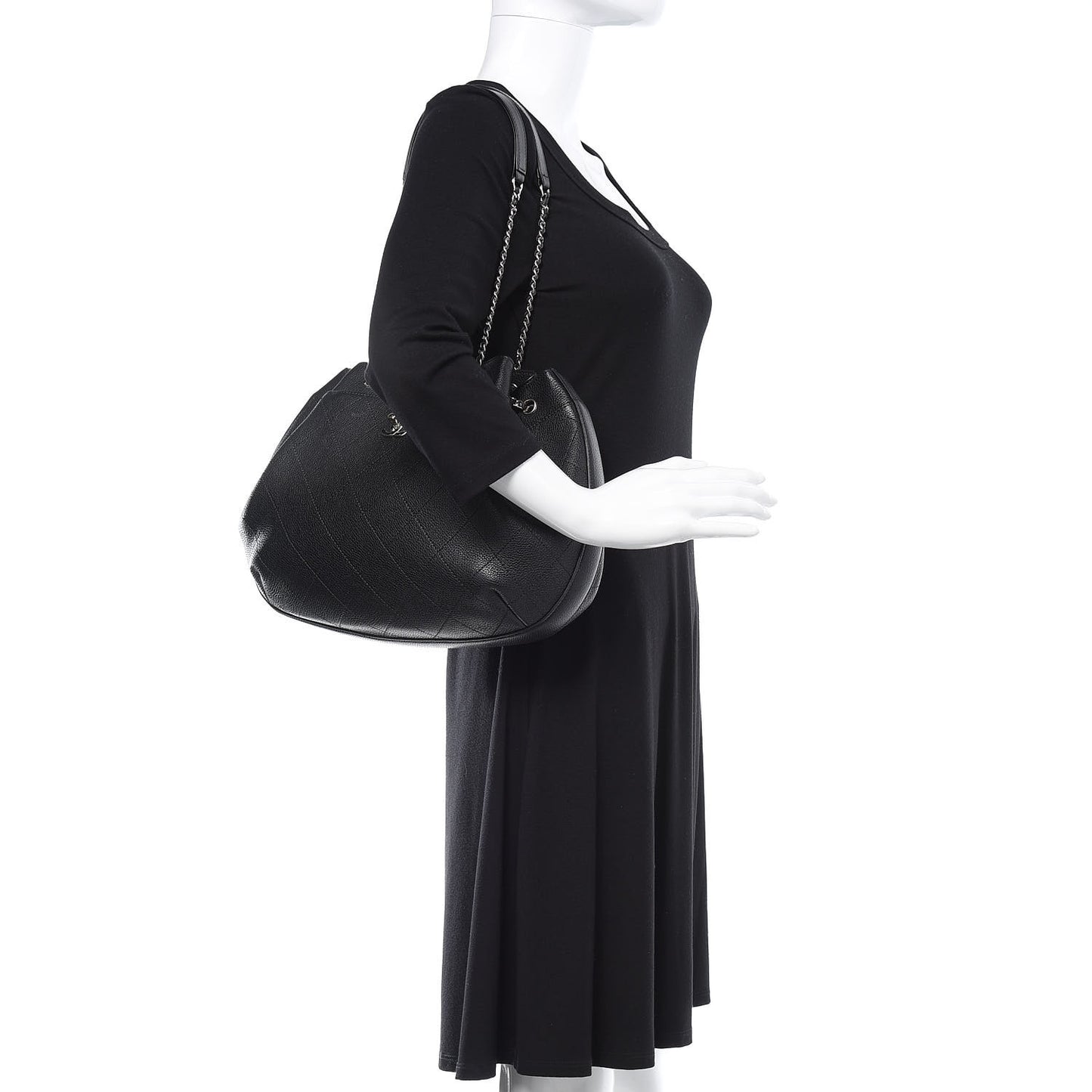 Grained Calfskin Stitched Accordion Shoulder Bag Black