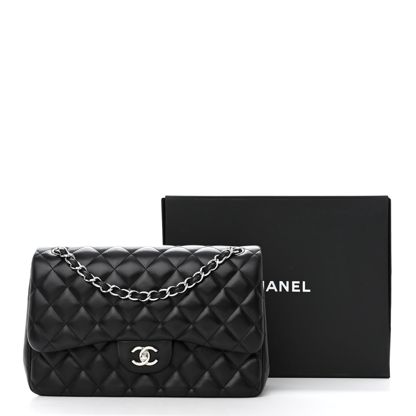 Lambskin Quilted Jumbo Double Flap Black