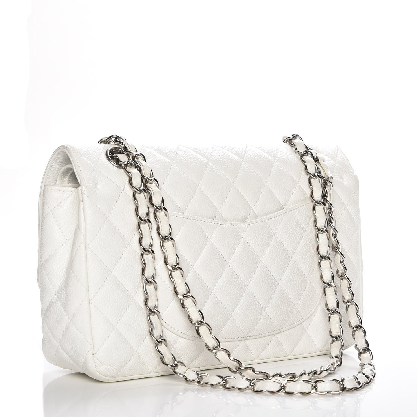 Washed Caviar Quilted Medium Double Flap White