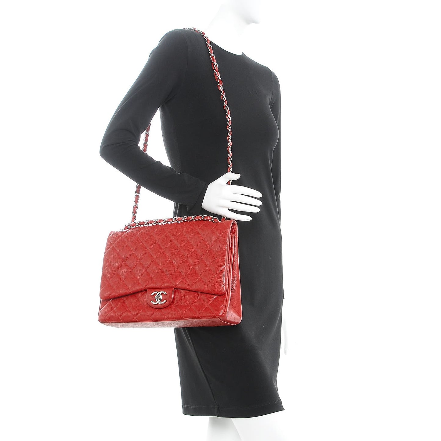 Caviar Quilted Maxi Double Flap Red