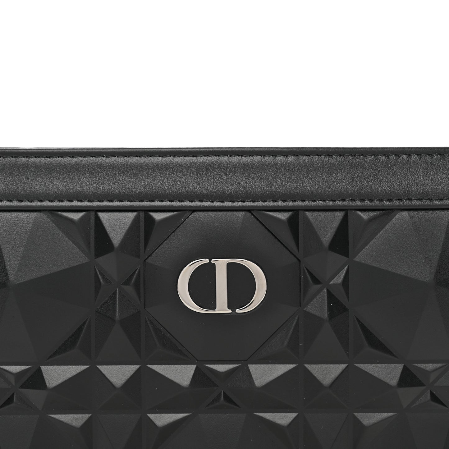 Calfskin Macrocannage Diamond Caro Zipped Pouch With Chain Black