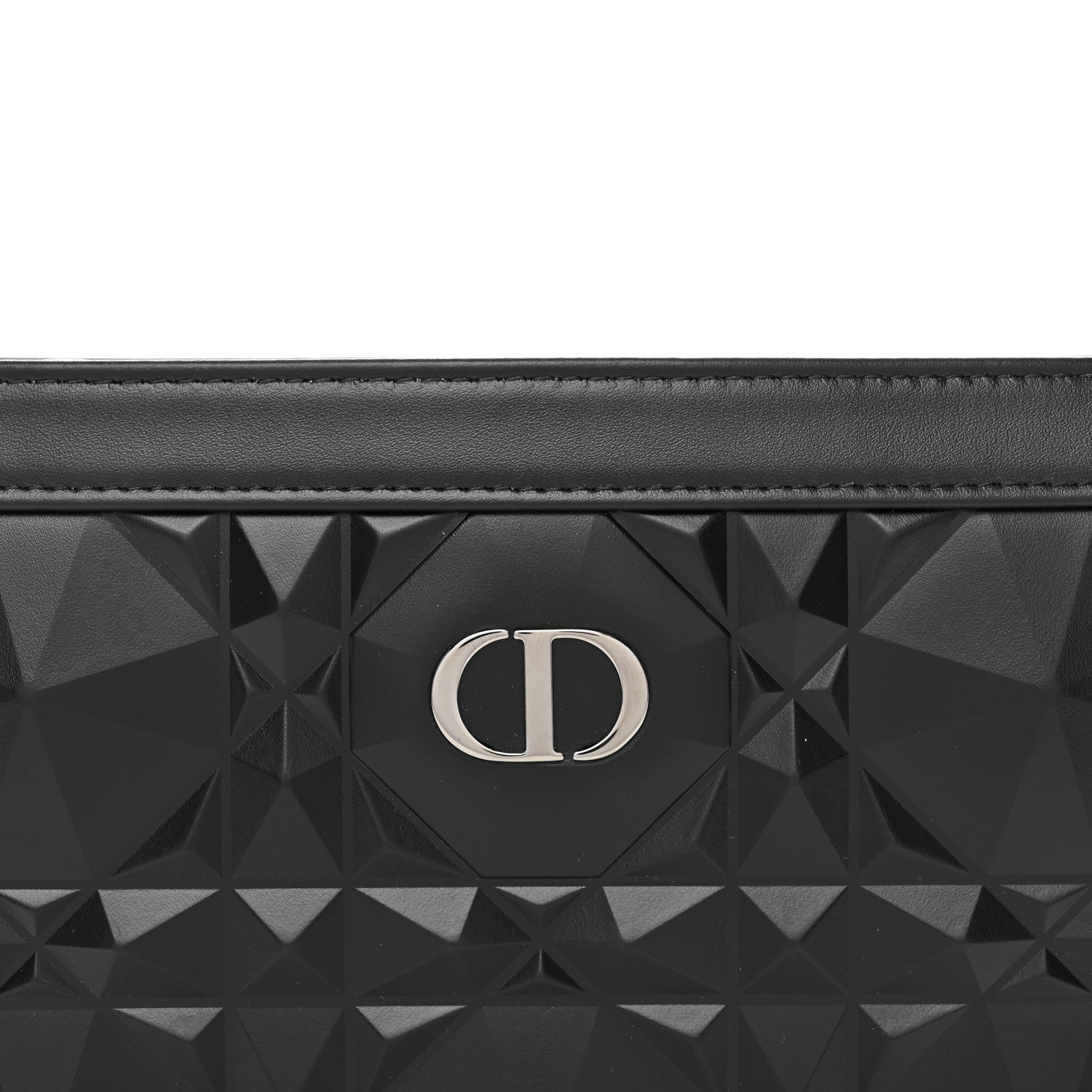 Christian Dior Calfskin Macrocannage Diamond Caro Zipped Pouch With Chain Black 5 of 9