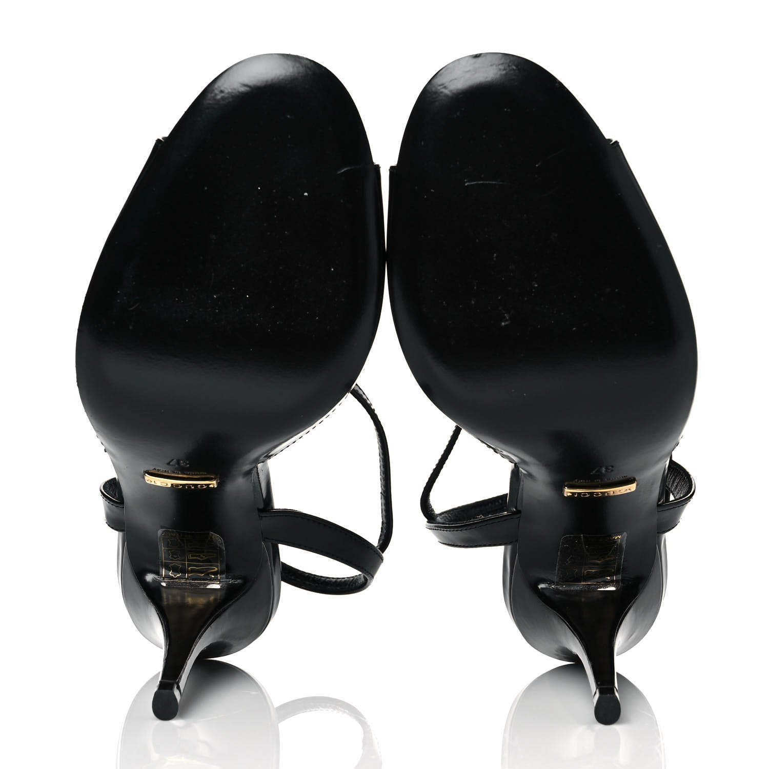 Gucci Regent Calfskin Peep Toe Sandals 37 Black 5 of 8