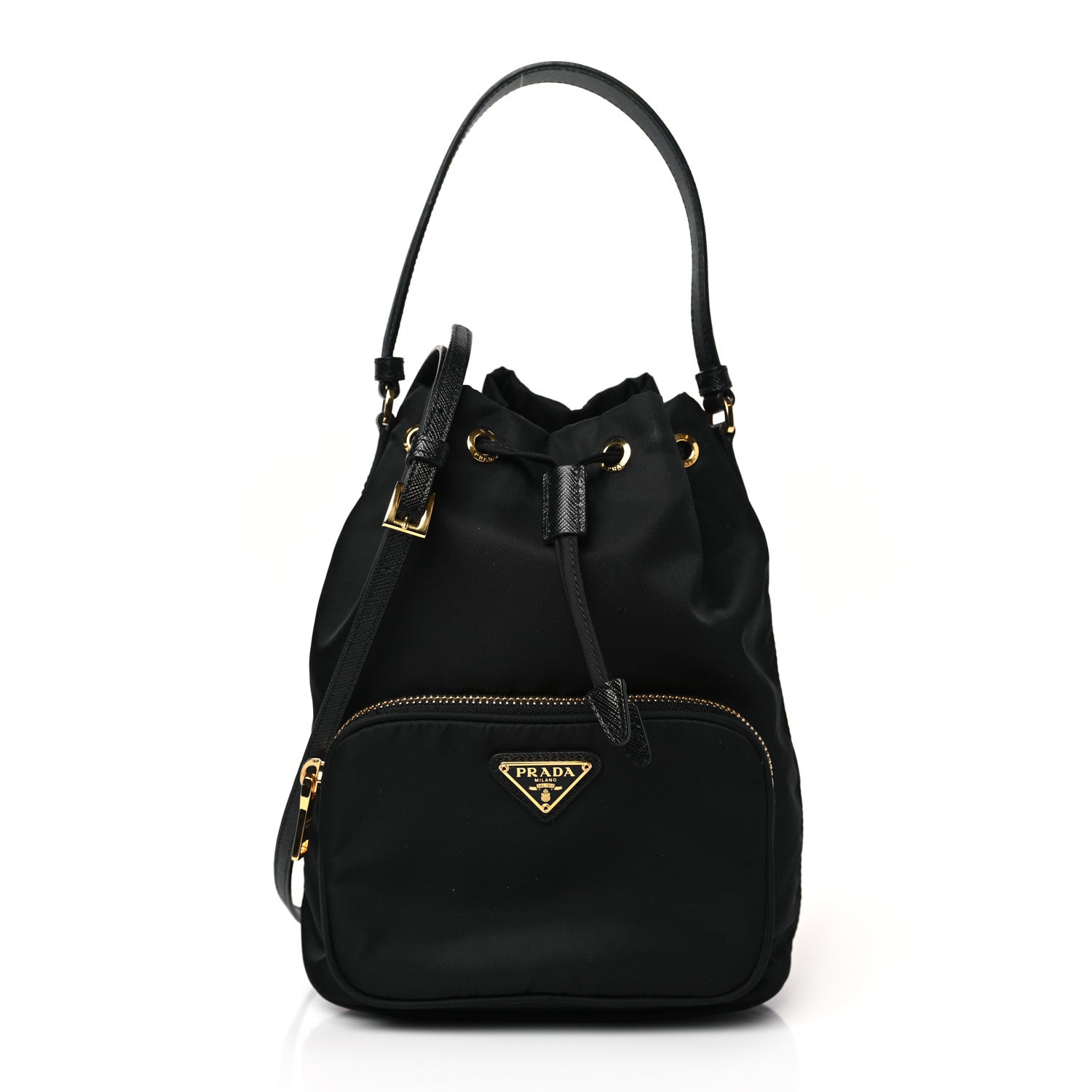 Prada Saffiano Tessuto Nylon Mini Bucket Crossbody Bag Black 1 of 10