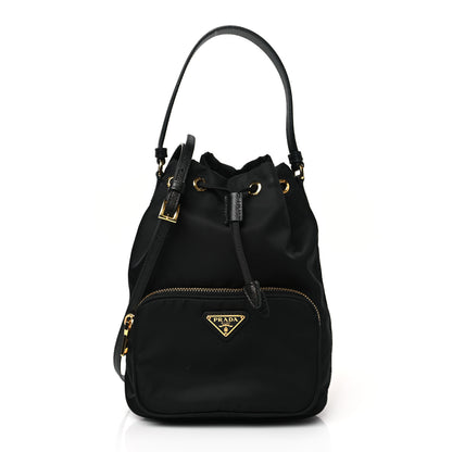 Prada Saffiano Tessuto Nylon Mini Bucket Crossbody Bag Black 1 of 10
